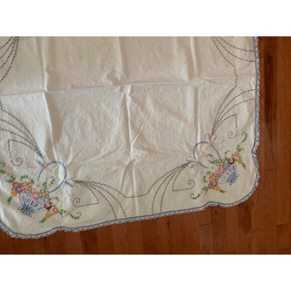 Vintage Hand-Embroidered Floral Tablecloth 39"x40" - Picture 5 of 10